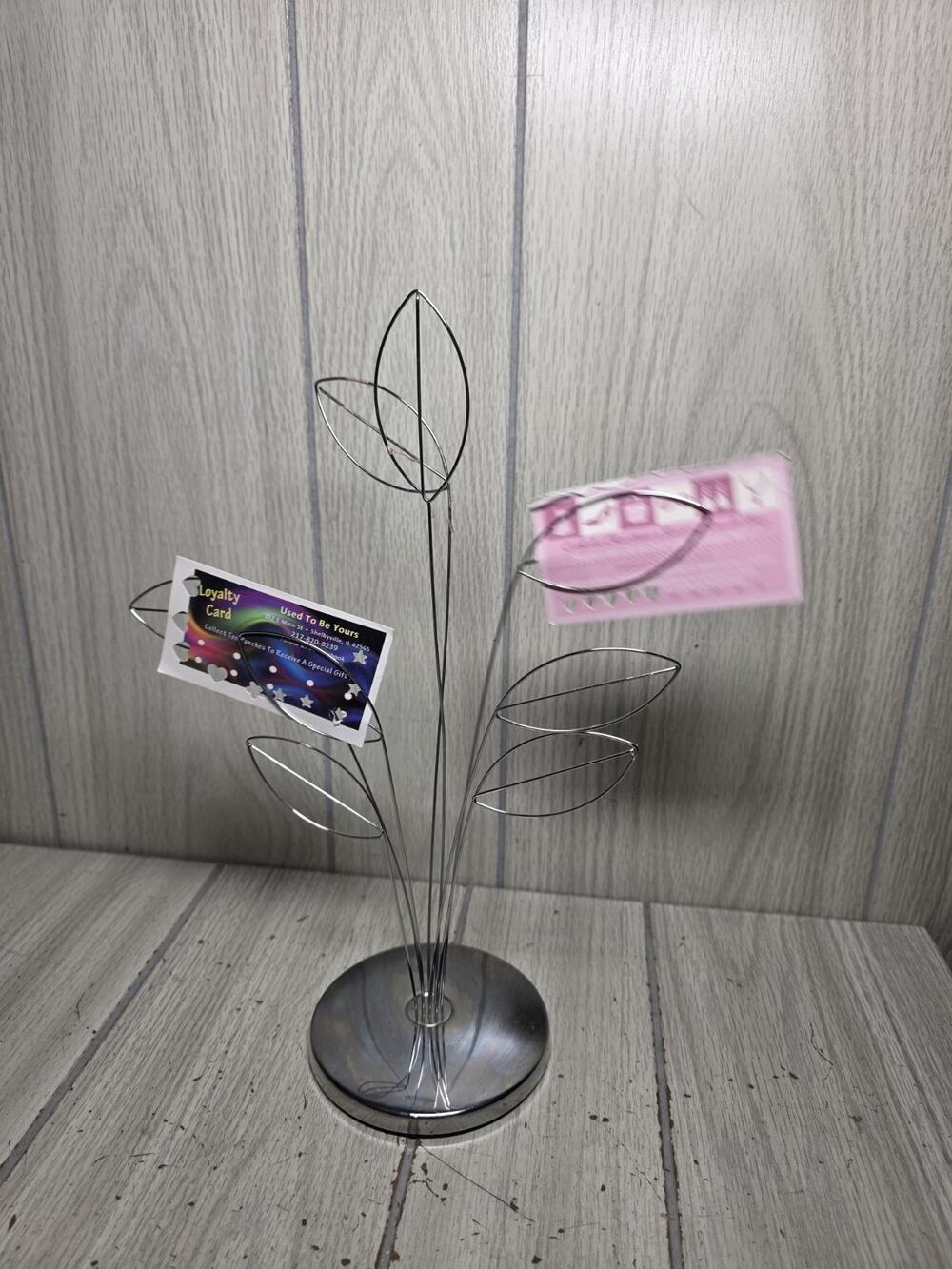 Vtg Umbra Metal 8 Photo Business Card Holder Money Tree Silver Tone Desk Decor